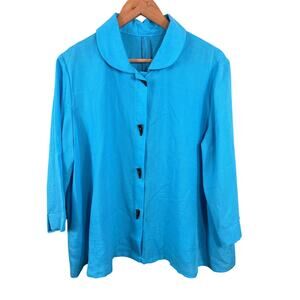 Fridaze Womens Size Large Blue Linen Lighweight Button Front Casual Comfy Jacket